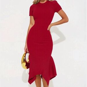 Fashion Nova Scarlet Ribbed Midi Dress